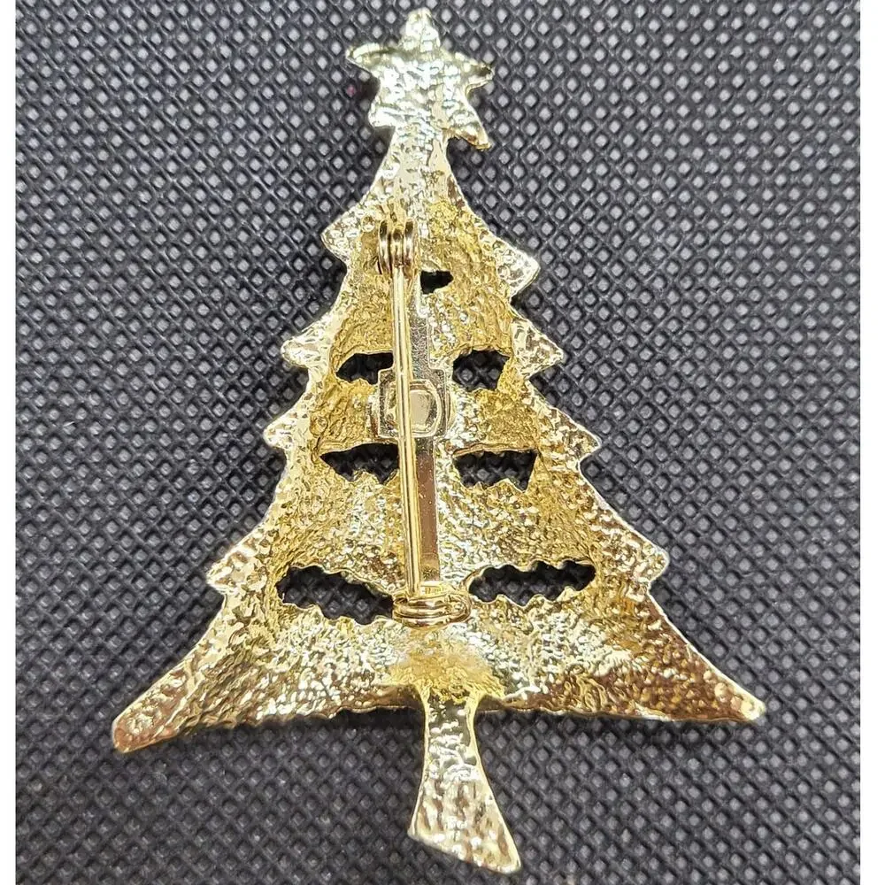 Luxe Vintage Holiday Sparkle Rhinestone Tiered Tree‎ Brooch Gold Tone Elegant 2